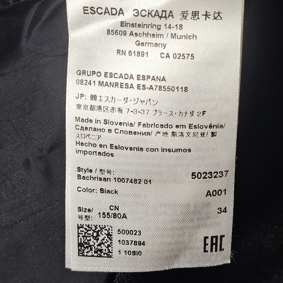 Vintage Escada blazer jacket Women's Black size EU 34 XS  2 Button Lattice - Picture 8 of 11